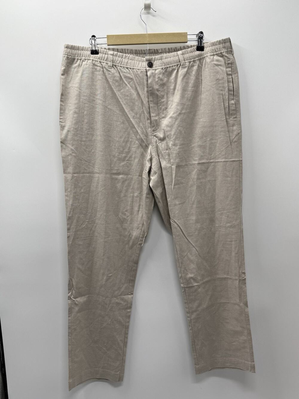 28 Palms Mens XL Linen Blend Pants Elastic Waist Beige Straight Leg 30x29